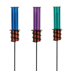 Rain Gauge/Garden Stake ColoredTube W/Spiral Base Glass/Metal 28"H (#7C)