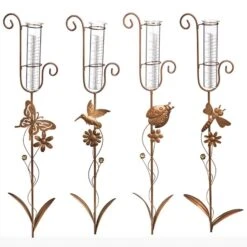 Rain Gauge Garden Stake Critter W/Flower Curl W/ Jewel Asst Designs 37.5"H (#7)