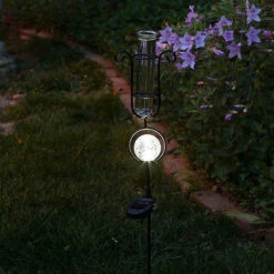 Rain Gauge/Garden Stake Scroll W/Clear Globe Solar 33"H (#7) -Cheap Sapling Pulse Store rain gauge garden stake scroll w clear globe solar 2