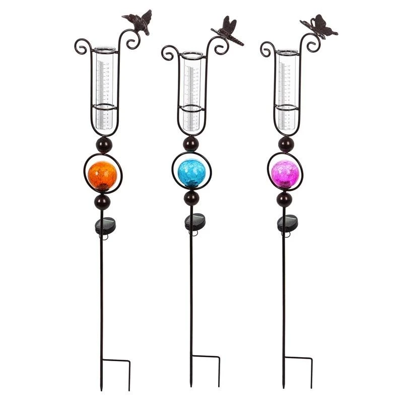 Rain Gauge Stake Bug/Bird Color Globe Teal/Orange/Yellow Solar Asst 44"H(#7) 1 Rain Gauge Stake Bug/Bird Color Globe Teal/Orange/Yellow Solar Asst 44"H(#7)